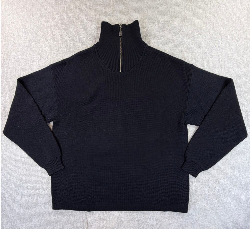 Meister Men's Large Black Vintage Wool Blend Quarter Zip Ski Sweater Pullover